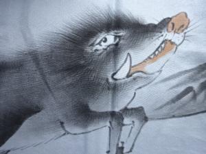 アンティーク　猪模様肩裏ひげ紬男物羽織